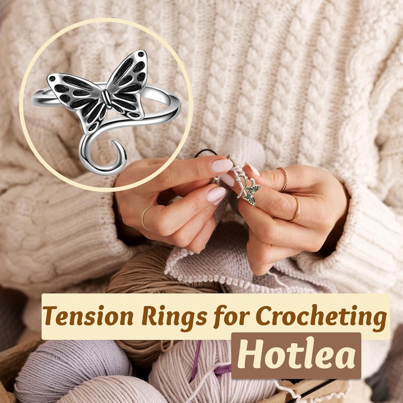 Hotlea Store 4 Pieces Crochet Ring for Finger Adjustable Yarn Tension Rings for Crocheting Yarn Guide Knitting Rings Crochet Tools - Image 2